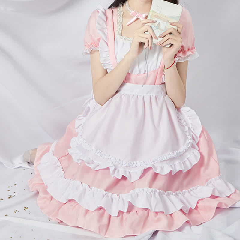 Sweet Cosplay Lace Ruffled Maid Lolita Dress Set Modakawa