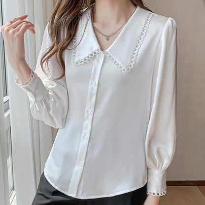 Elegant Hollow Out Lace Sleeve Shirt Modakawa