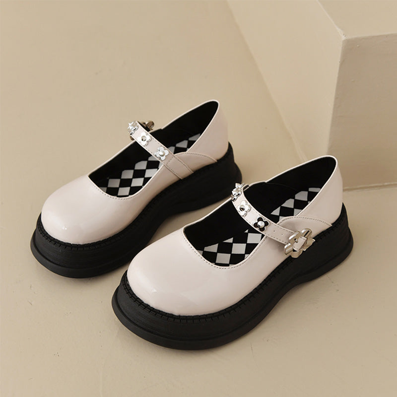 Elegant Pure Color Round Toe Mary Janes Shoes Modakawa