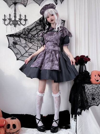 Halloween Costume Dark Maid Black Dress with Purple Apron mySite