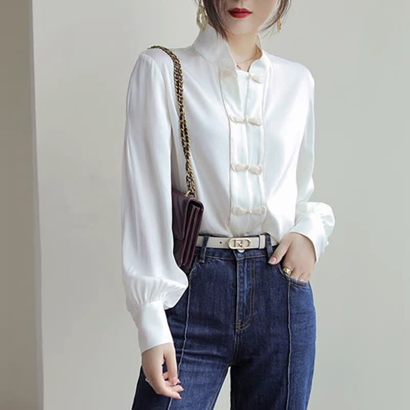 Vintage Buckle Chiffon Shirt Workwear modakawa