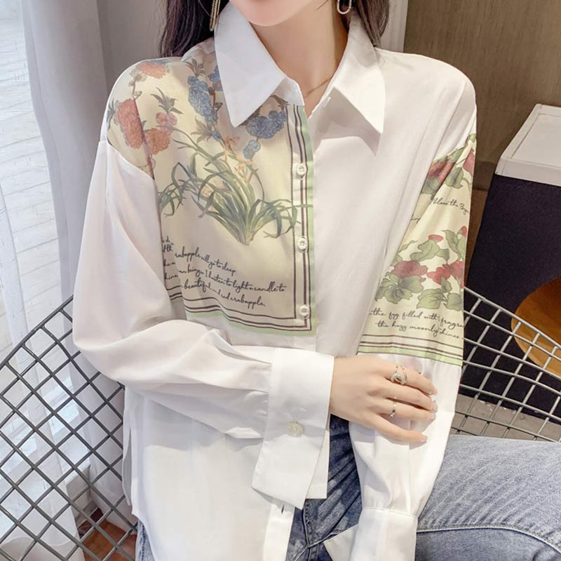 Sweet Floral Loose Lapel Shirt Modakawa