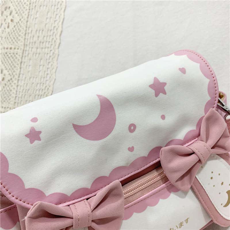 Moon Star Print Bunny Ears Bow Decor Crossbody Bag modakawa