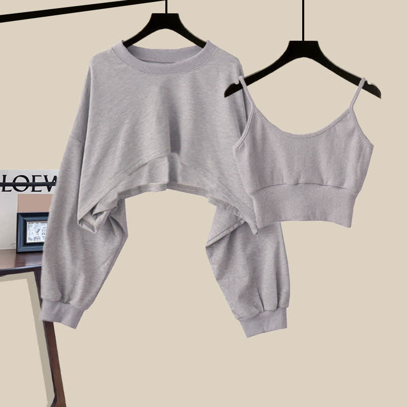 Sweet Tank Top Sweatshirt Casual Pants Set modakawa