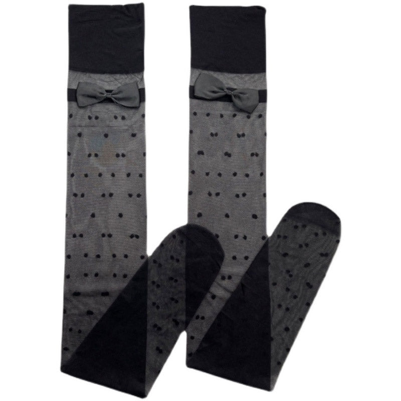 Black Bow Knot Decor Polka Dots Silk Stockings modakawa