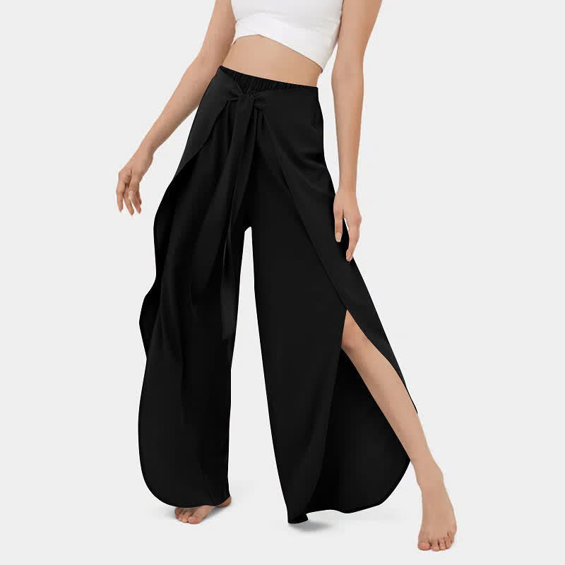 Lace Up Flowy Split Wide Leg Casual Pants modakawa