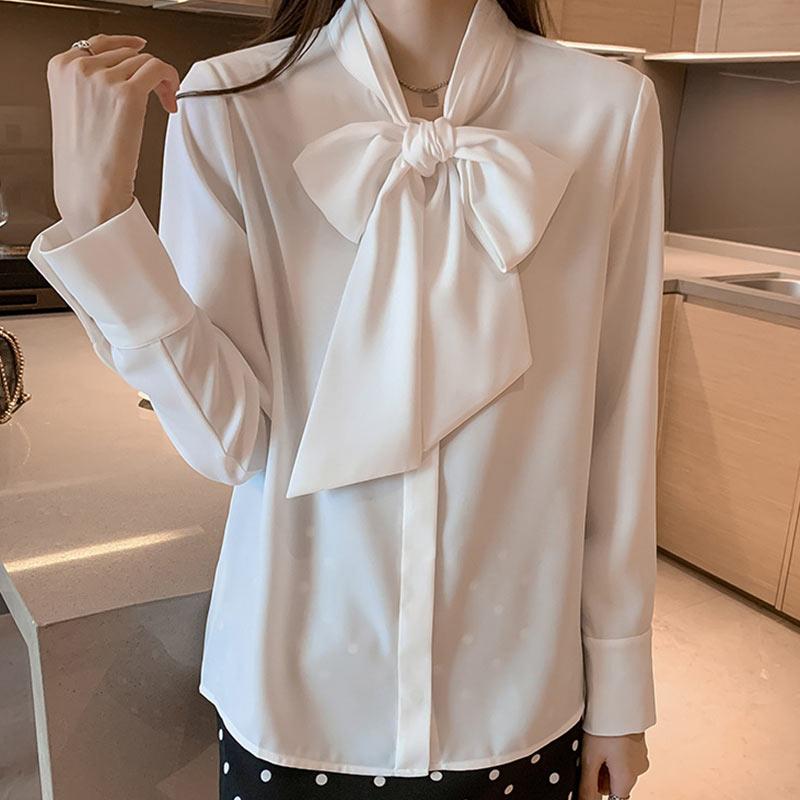 Elegant Stand-Up Collar Bow Loose Shirt Modakawa