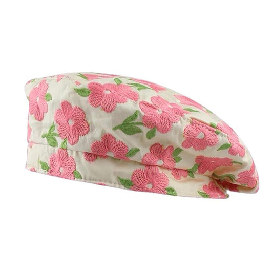 Sweet Floral Embroidery Beret Hat Boogzel Clothing