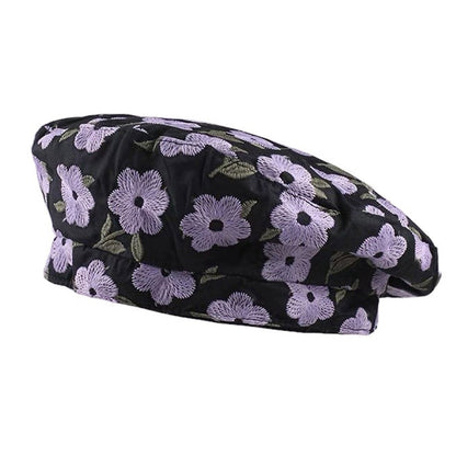 Sweet Floral Embroidery Beret Hat Boogzel Clothing