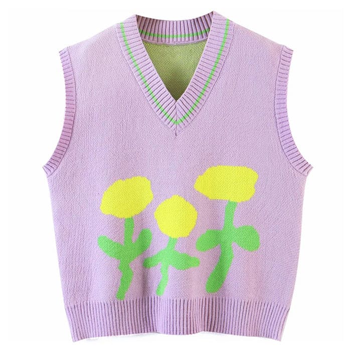 Flowers Knit Vest - Vest