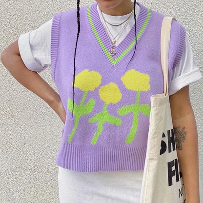 Flowers Knit Vest - Vest