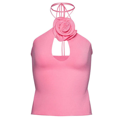 Chic Pink Rose Halter Top SpreePicky