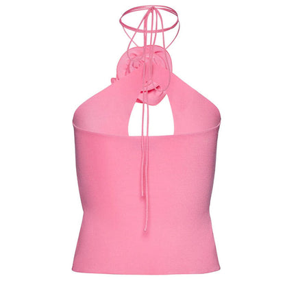 Chic Pink Rose Halter Top SpreePicky