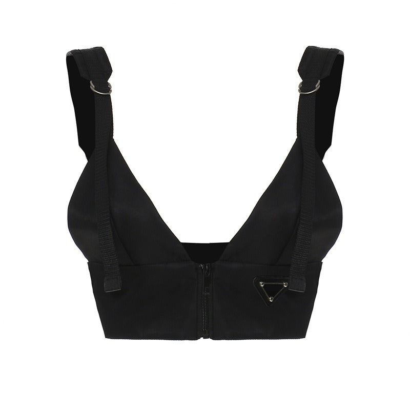 Black Front Zip Buckle Top SpreePicky