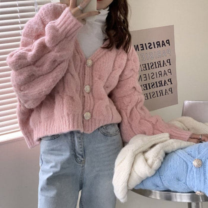 Fuzzy Soft Cropped Cardigan - Cardigan