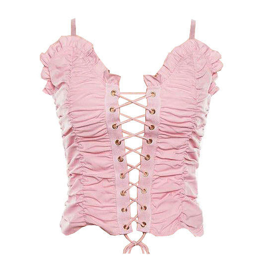 Pink Princess  Lace Up Top Boogzel Clothing