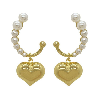 Golden Heart Pearl Earrings - Standart / Gold - earrings