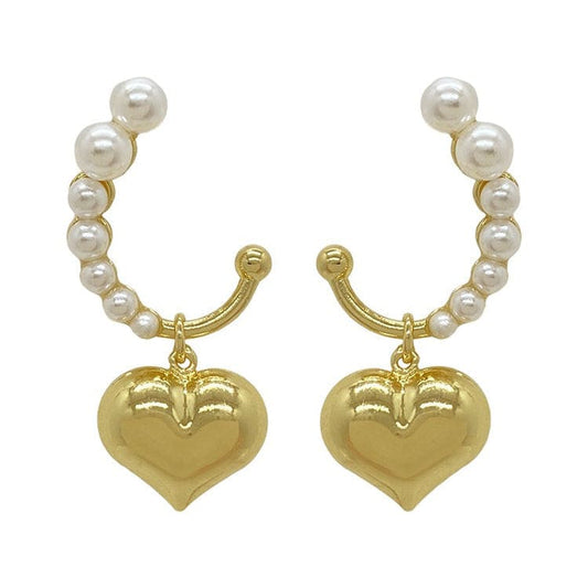 Golden Heart Pearl Earrings - Standart / Gold - earrings