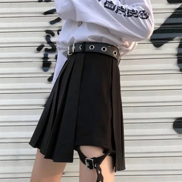 Gothic Harajuku Grunge Pleated Overlap Mini Skirt (Available in S to 2XL) EG207 - Egirldoll
