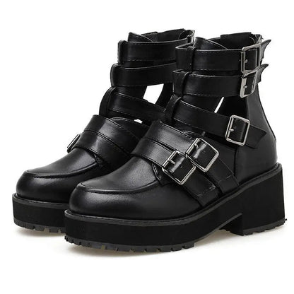 Gothic Hollow Out Multiple Buckle Straps Boots EG011 - Egirldoll