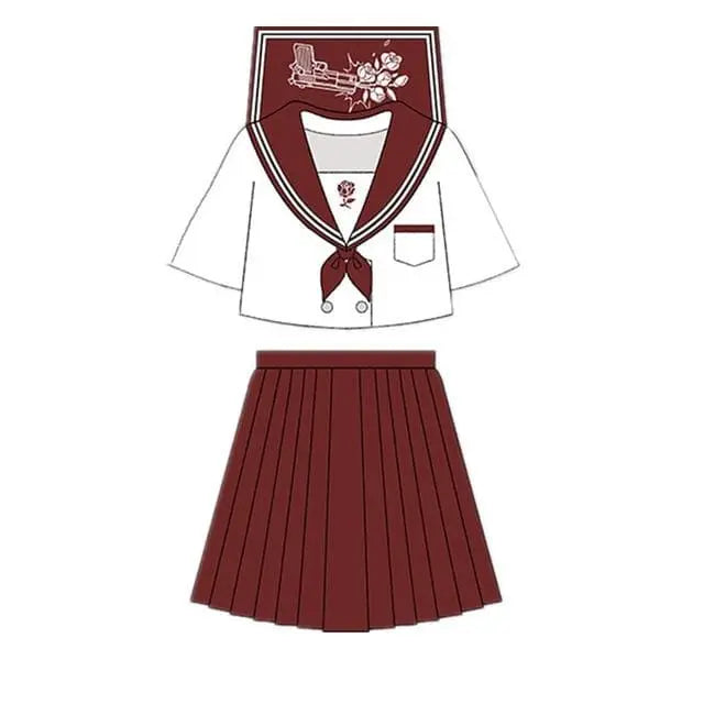 Gothic Long/Short Sleeve Girls High Waist White Sailor Skirts Set EG110 - Egirldoll