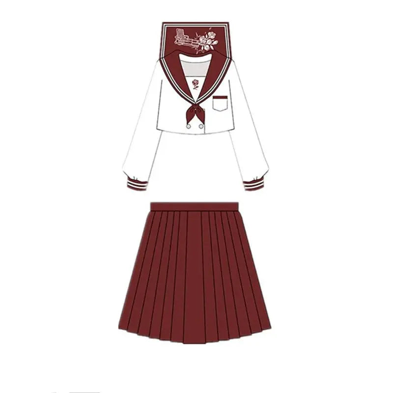 Gothic Long/Short Sleeve Girls High Waist White Sailor Skirts Set EG110 - Egirldoll