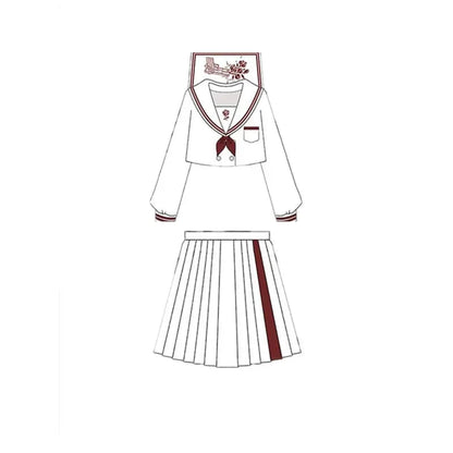 Gothic Long/Short Sleeve Girls High Waist White Sailor Skirts Set EG110 - Egirldoll