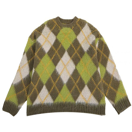 Vintage Green Argyle Sweater Boogzel Clothing