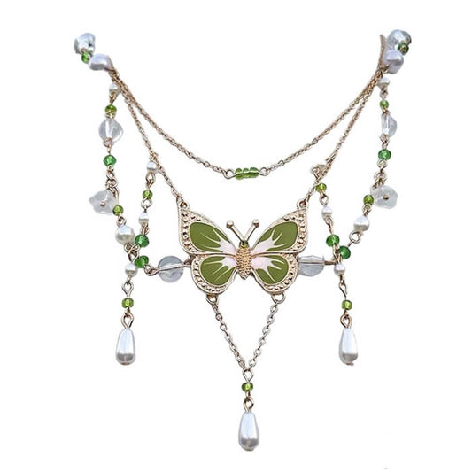 Green Butterfly Aesthetic Layered Necklace Boogzel Clothing