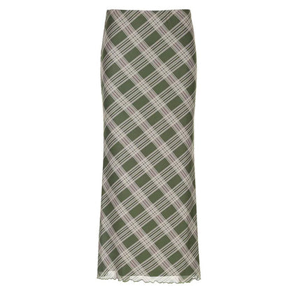 Green Plaid Maxi Skirt SpreePicky