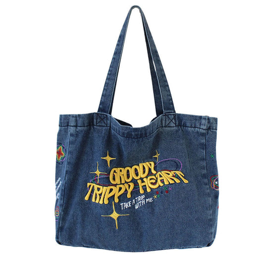 Y2K Heart Blue Denim Bag Boogzel Clothing