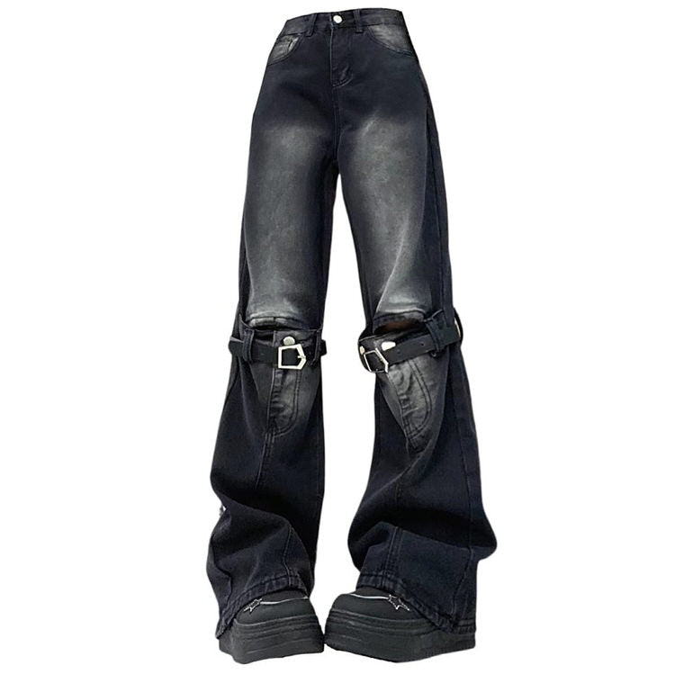 Black Knee Buckle Jeans SpreePicky