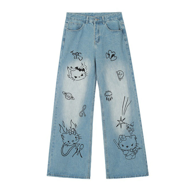 Blue Cat Print Jeans SpreePicky