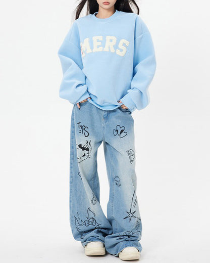 Blue Cat Print Jeans SpreePicky