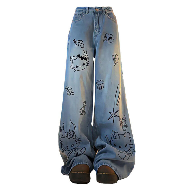 Blue Cat Print Jeans SpreePicky