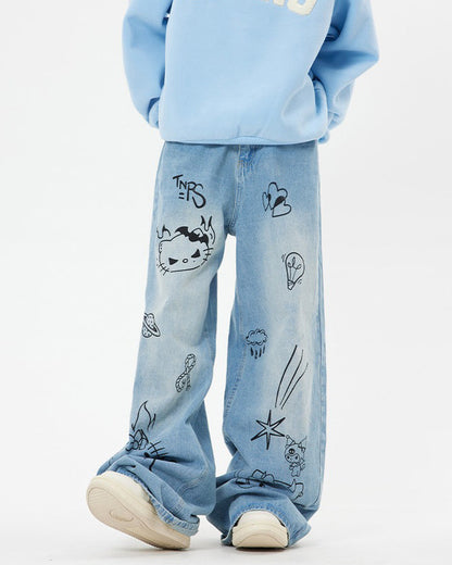 Blue Cat Print Jeans SpreePicky