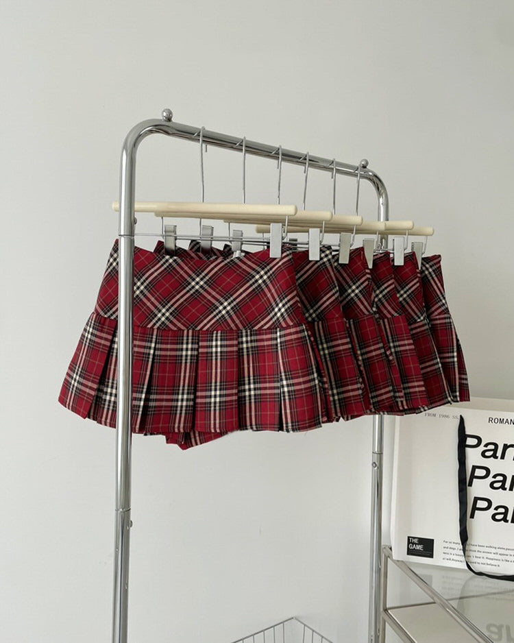 Red Plaid Pleated Skirt SpreePicky