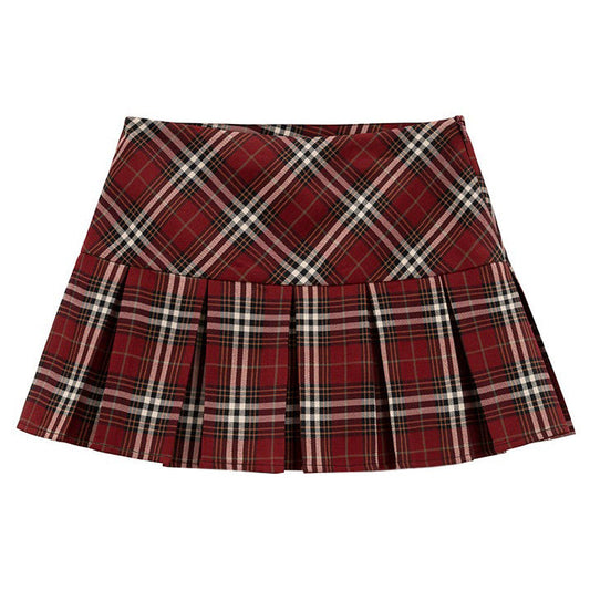 Red Plaid Pleated Skirt SpreePicky