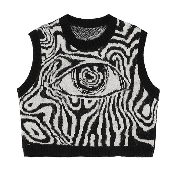 Eyes Cropped Knit Vest SpreePicky