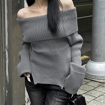 Elegant Off Shoulder Knit Sweater Boogzel Clothing