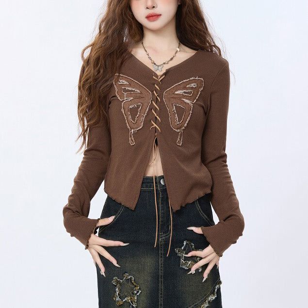 Brown Lace Butterfly Top SpreePicky