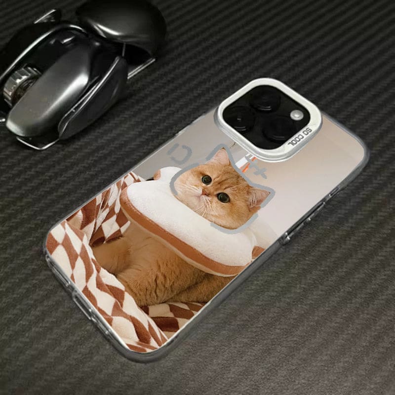 Hamburger Cat Phone Case - For iPhone 15 / Cat A-silver