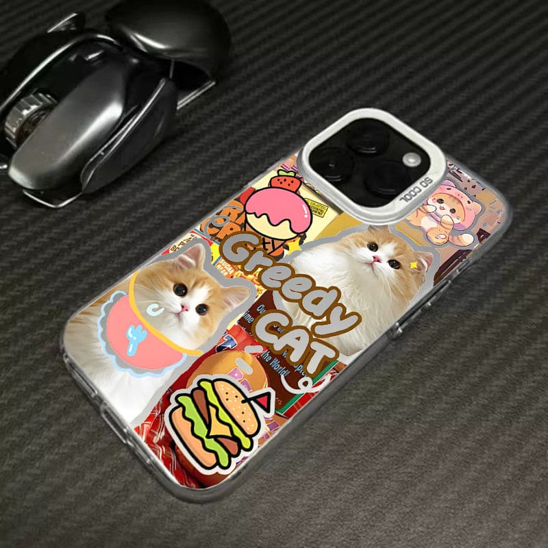 Hamburger Cat Phone Case - For iPhone 15 / Cat B-silver