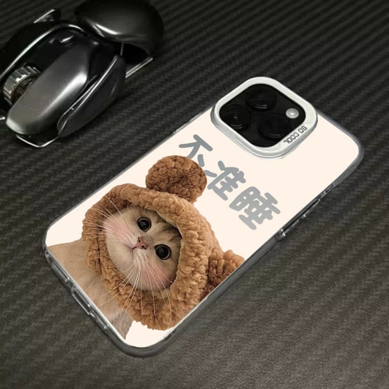 Hamburger Cat Phone Case - For iPhone 15 / Cat C-silver
