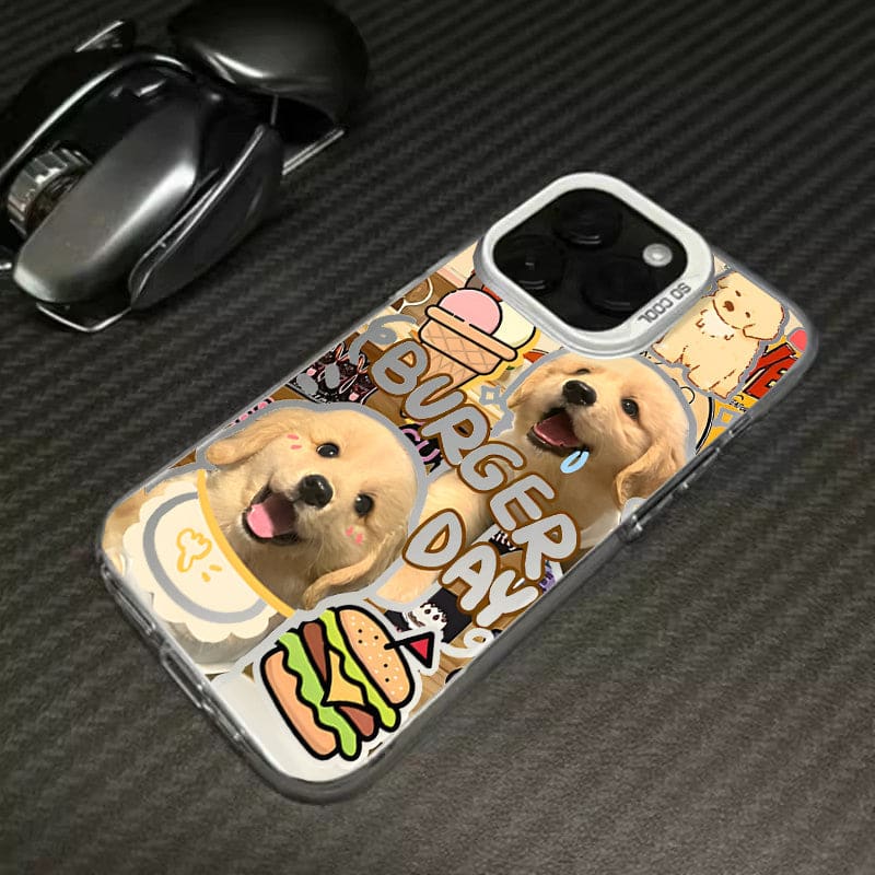 Hamburger Puppy Phone Case - For iPhone 15 / Puppy B-silver