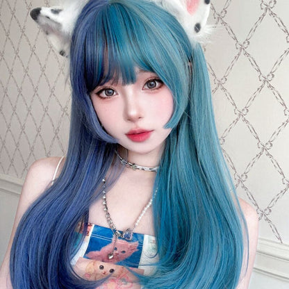 Harajuku Half Blue and Half Teal Wig ON1468 spreepickyshop