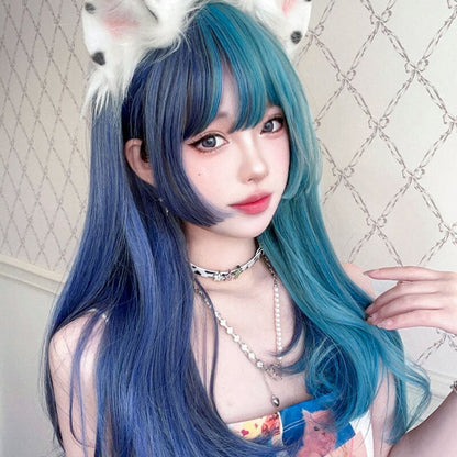 Harajuku Half Blue and Half Teal Wig ON1468 spreepickyshop