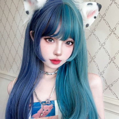 Harajuku Half Blue and Half Teal Wig ON1468 spreepickyshop