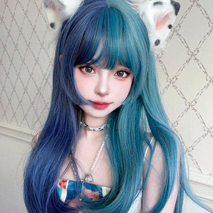 Harajuku Half Blue and Half Teal Wig ON1468 spreepickyshop