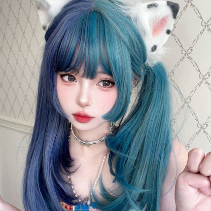 Harajuku Half Blue and Half Teal Wig ON1468 spreepickyshop